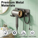 HASTHIP Wall-Mounted Hair Dryer Holder in Carbon Steel with U-Shaped Soft Rubber Support and Cord Hook