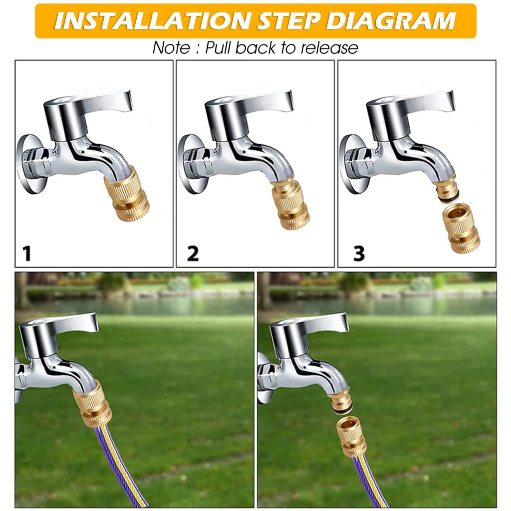 HASTHIP Tap Connector Set for Garden Hose with 12PCS 1/2 and 3/4 Inch Brass Adapters | Quick Connect Fittings
