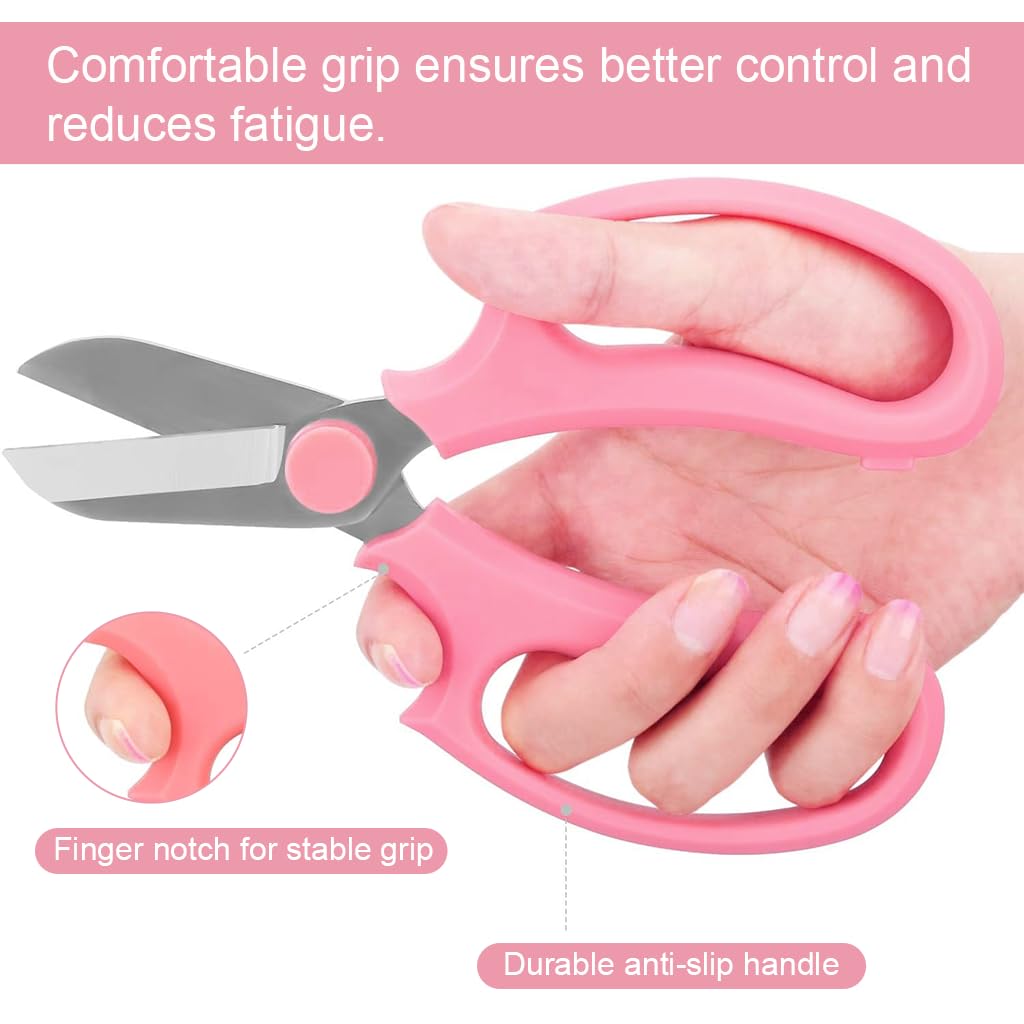 HASTHIP Flower Scissors for Gardening and Floral Arrangement with Stainless Blades and Pink Handle