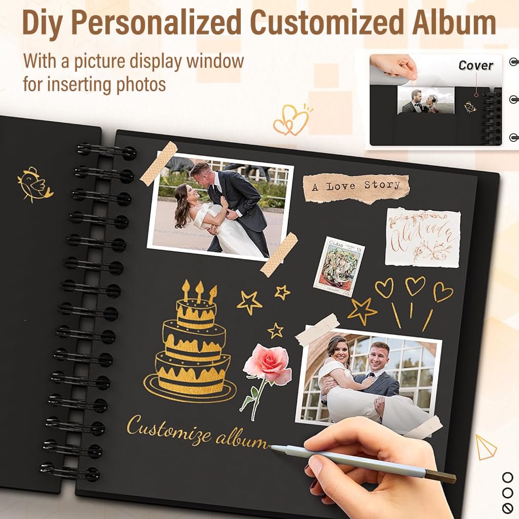 HASTHIP DIY Scrapbook Photo Album Kit for Weddings and Anniversaries with Ribbon Closure 80 Pages Black | Perfect Memory Gift