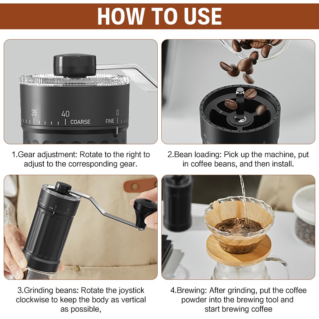 HASTHIP® Coffee Bean Grinder Manual Manual Burr Grinder Moka Pot Espresso Coffee Adjustable Coarse Design Conical Ceramic Burr for Espresso,Pour Over