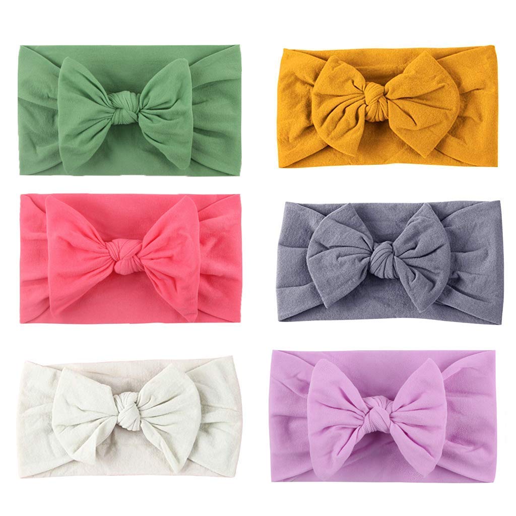 HASTHIP® 6 Piezas Diademas de Nailon para Bebé,Lazos con Nudo Suave y Elástico,Cintas de Pelo para Recién Nacidos,Niñas y Niños Pequeños Multicolor Super Cómodas Transpirables