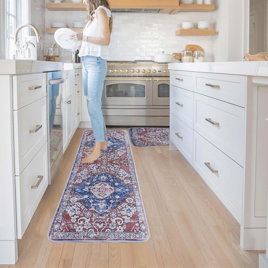 HASTHIP® Kitchen Mats for Floor Anti Slip, Water-Absorbent Polyester Floor Mat for Kitchen, Washable Soft Absorbent Rugs, 2 Sizes (40×60cm & 40×120cm)
