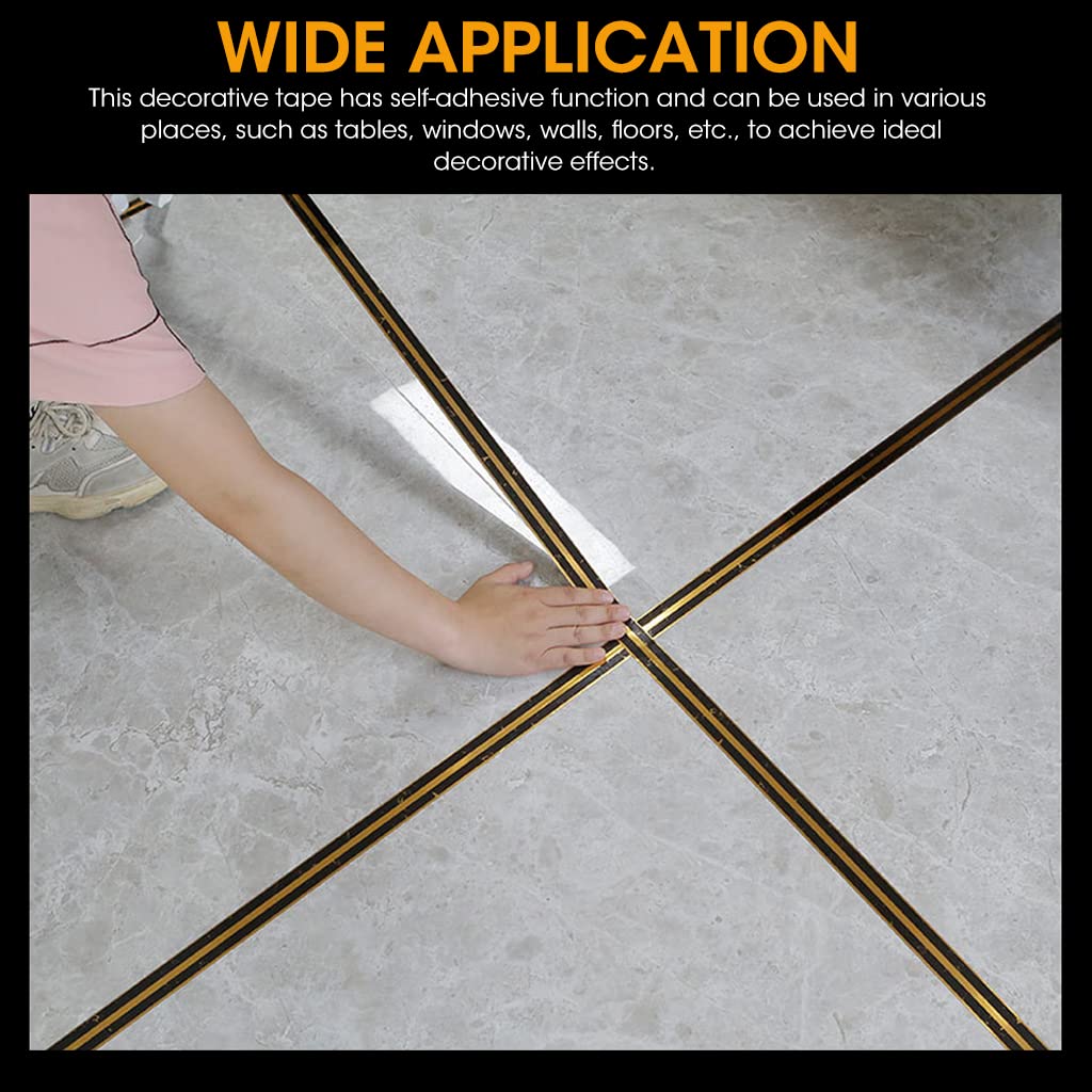 5M Black Golden Floor Tiles Stickers, Waterproof Tile Gap Tape, PVC Self Adhesive Tape Ceramic Tile Gap Tape for Detailing Walls, Floor Tile Gap, Cabinetry (2.5CM Width *5M Long)