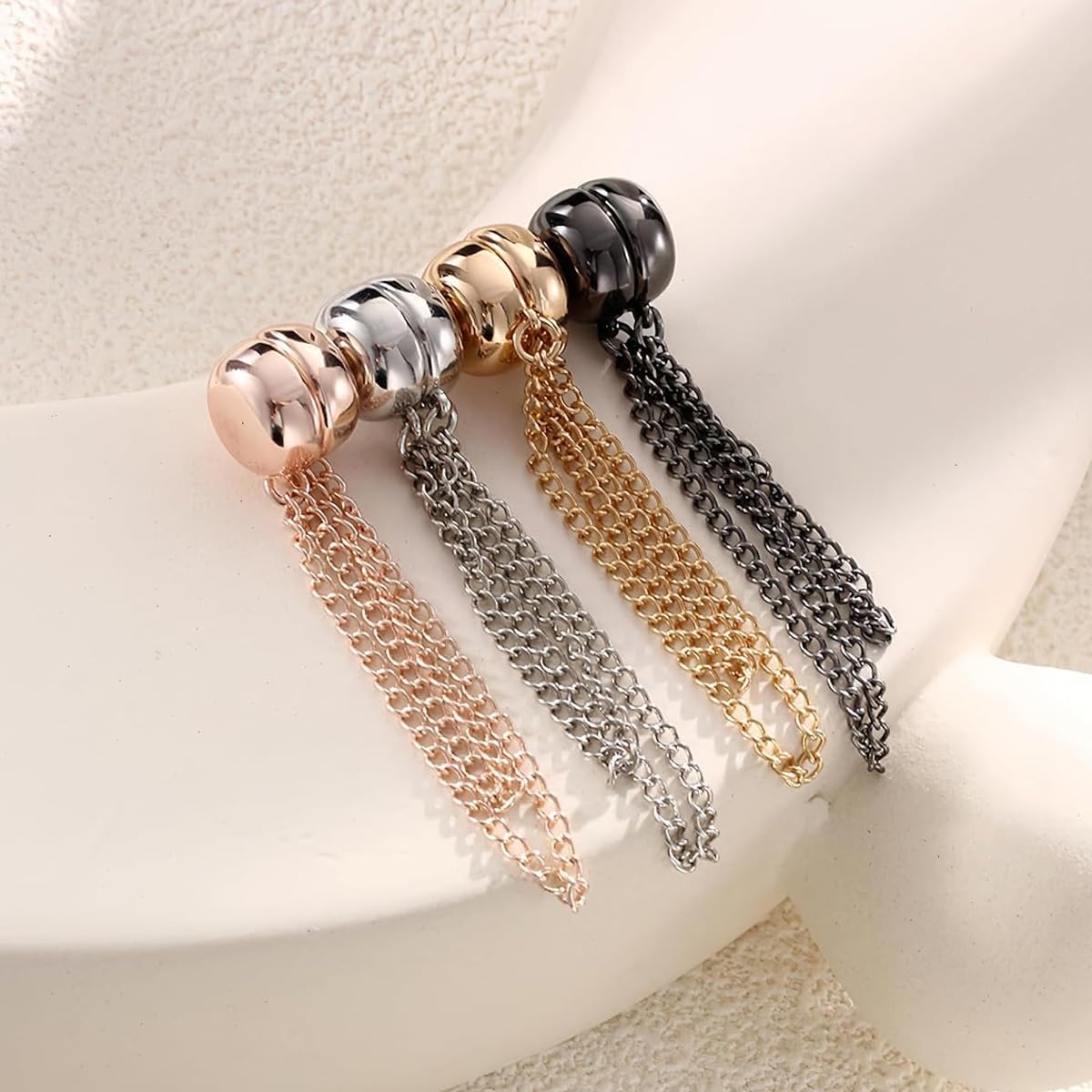 HASTHIP® 4Pcs Magnetic Clothing Clip, Metal Pinless Brooch Clothes Hijab Magnets Chain, Magnetic Cuff Holder, Multi-Purpose Pant Buttons Clips for Shirts, Blazer, Trousers (4 Colors)