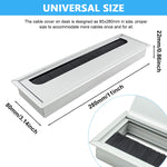 HASTHIP Rectangular Wire Cable Hole Cover for Office Desk with Flip Lid and Brush 280x80mm Silver