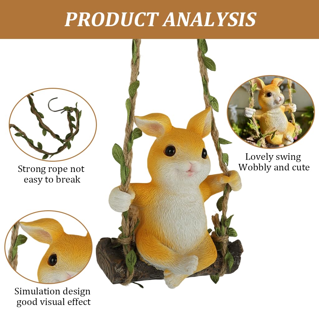 HASTHIP Lovely Rabbit Car Ornament for Home or Auto Decor with 35cm Hemp Rope | Resin Bunny Swing Figure 10x13cm