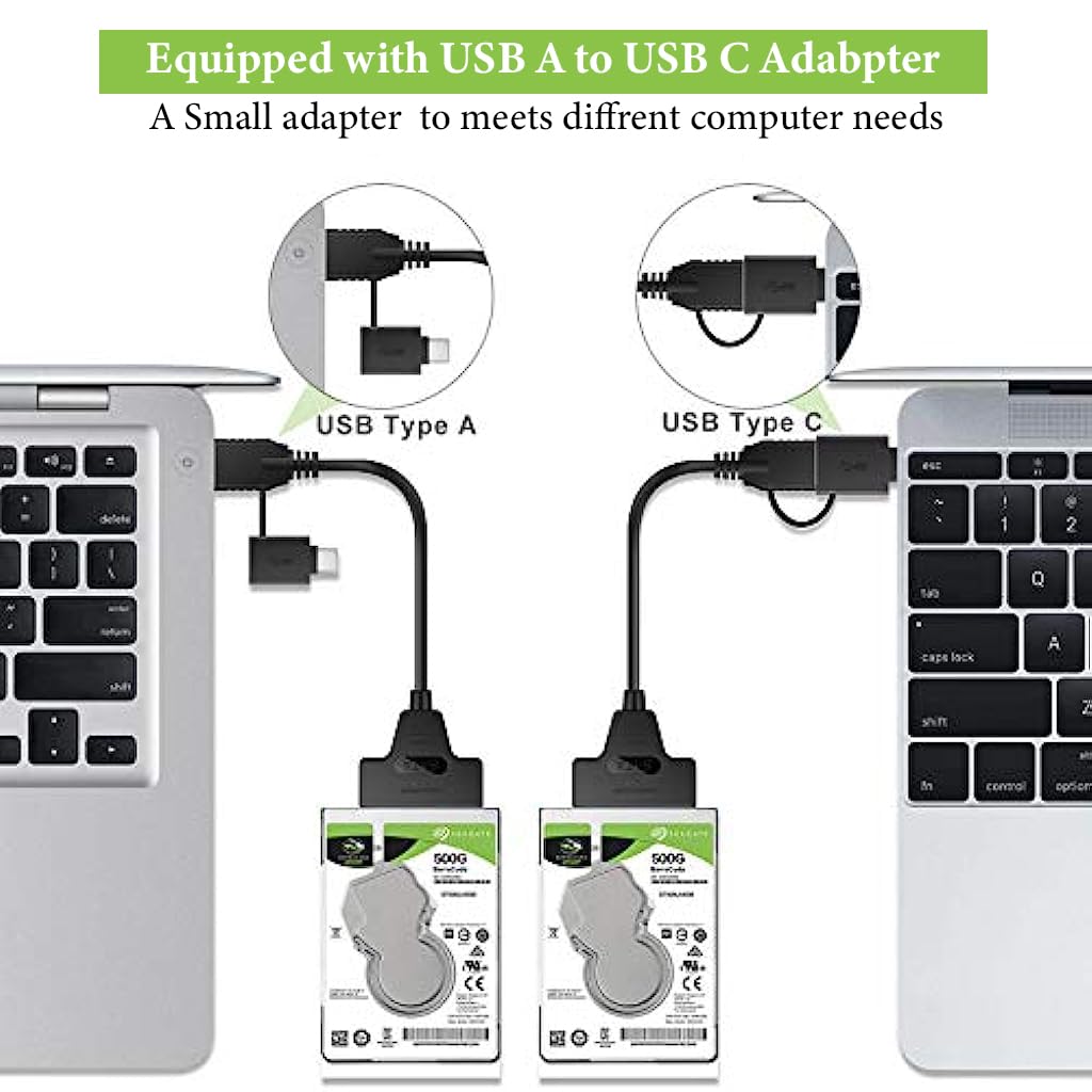 HASTHIP® USB 3.0 & USB-C to SATA III Adapter Cable for 2.5" SSD/HDD, UASP Support, Dual LED Indicators, Plug & Play External Hard Drive Converter for Data Transfer & Backup