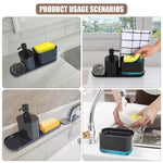HASTHIP Metal Kitchen Soap Dispenser Set for Sink Organization with Sponge Rack Tray and Dishcloth Holder Black 3 PCS