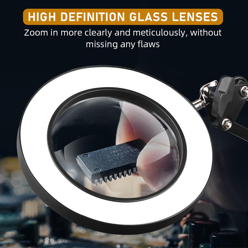 HASTHIP Desk LED Magnifier for Reading and Repairing with 10X Lens and Flexible Arm | 3‑Color USB Lamp