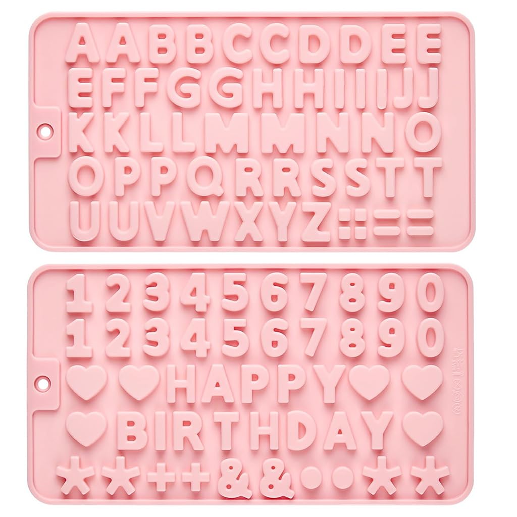 HASTHIP® Moldes de Silicona Alfabeto y Números 2PCS,Moldes de Chocolate No Adhesivos para Repostería,Decoración Pasteles Cupcakes Caramelos y Fondant - Rosa