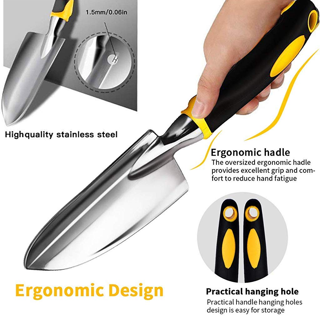 5Pcs Gardening Tools for Garden Home Patio, Heavy Duty Aluminum Tools Set with Gardening Transplanting Spade, Cultivator, Pruner, Trowel and Gardening Gloves, Durable Gardening Accessories