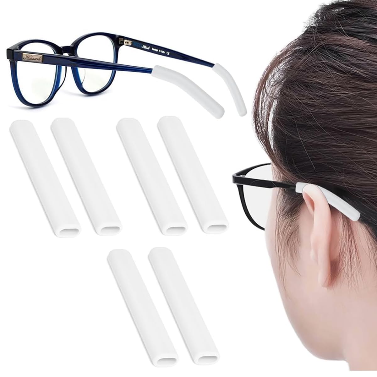 HASTHIP® 3 Pairs Silicone Eyeglass Ear Grips 5.2cm Anti-slip Temple Tips Slip-on Temple Leg Sleeves, Universal Eyewear Ear Grip for Eyeglasses, Sunglasses, Sport, Outdoor Activities