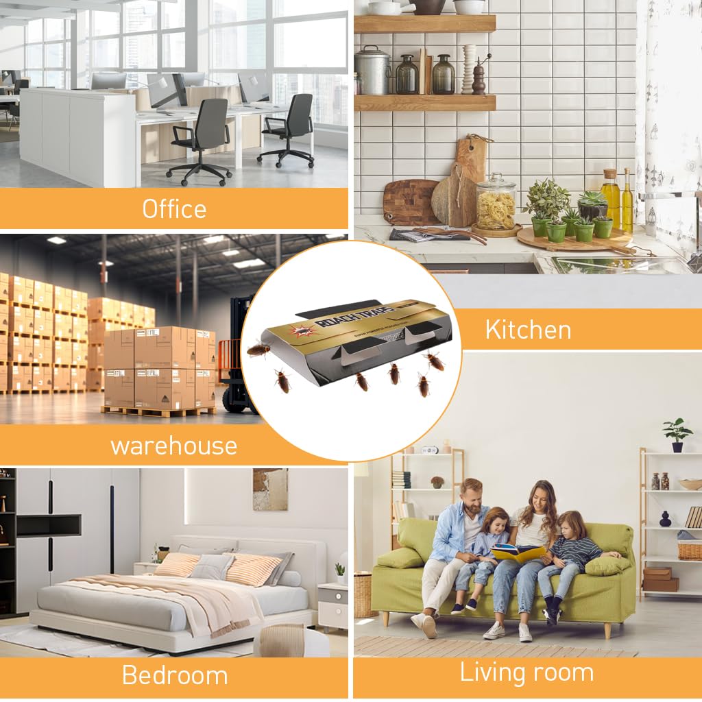 HASTHIP Cockroach Traps for Kitchen and Home with Strong Adhesive Glue | 10pcs Safe Pesticide‑Free Pest Catcher