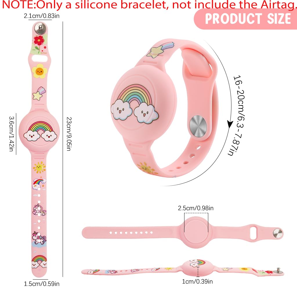 HASTHIP® Kids AirTag Bracelet Cartoon Rainbow Silicone Bracelet for AirTag Anti-lost Waterproof Full Cover Protection Silicone Cover for 9 Inches Adjustable Wrist Band