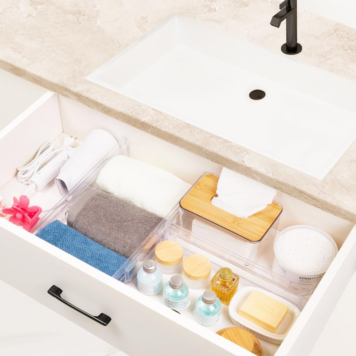 HASTHIP Drawer Dividers for Kitchen and Office with Adhesive Ends 11–20.5 in Adjustable Transparent Design | 3.2 in Height for Organized Storage