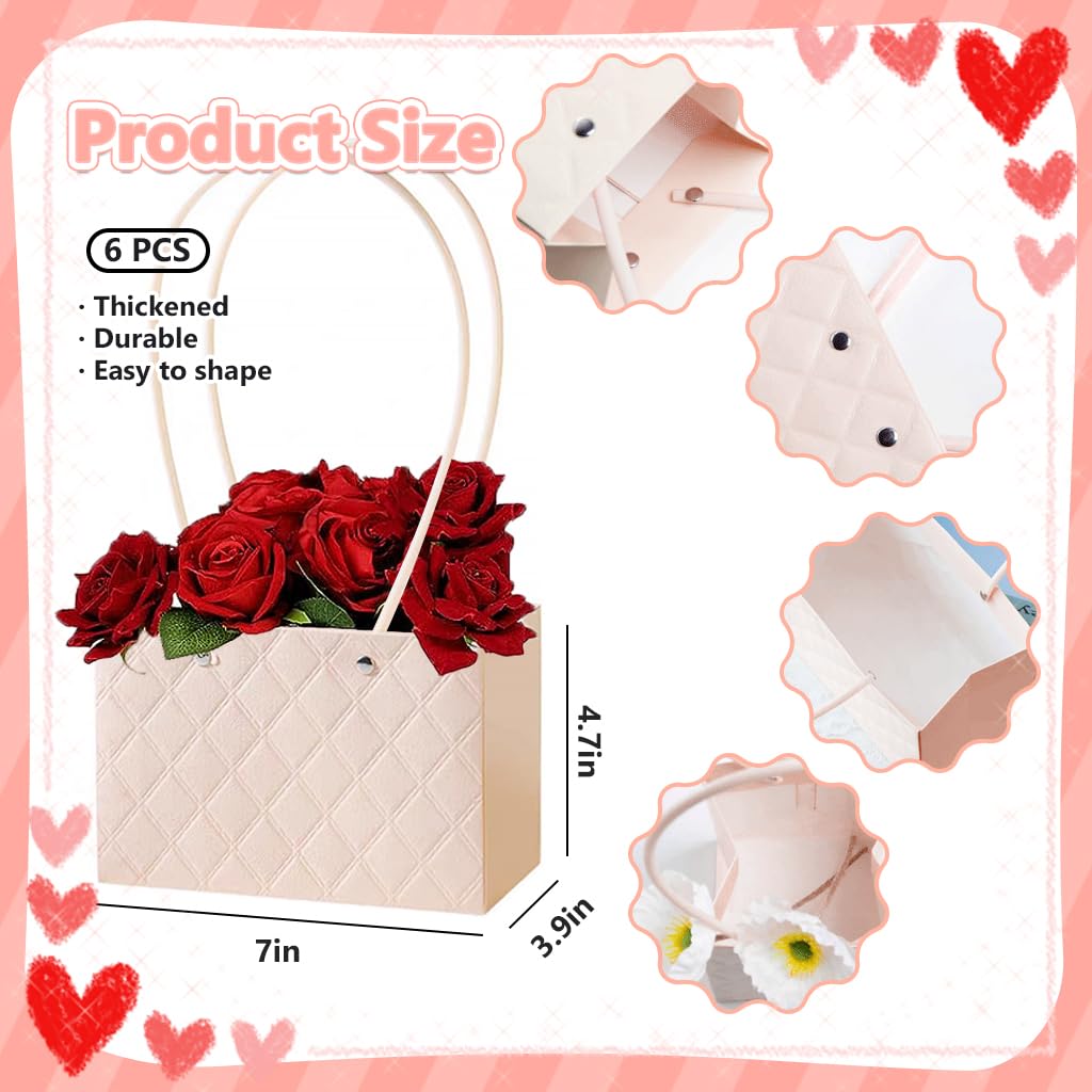 6pcs Gift Packing Basket Paper Flower Basket with Handles Luxury 3D Embossing Flower Basket Flower Arrangement Basket Home Decoration Wedding Flower Basket(Not Included Flowers)