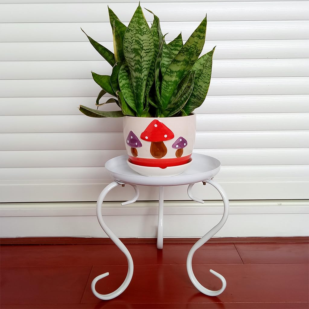 HASTHIP Plant Stand for Indoor and Outdoor with 23x23cm Round Tray | White Iron 2 Pack
