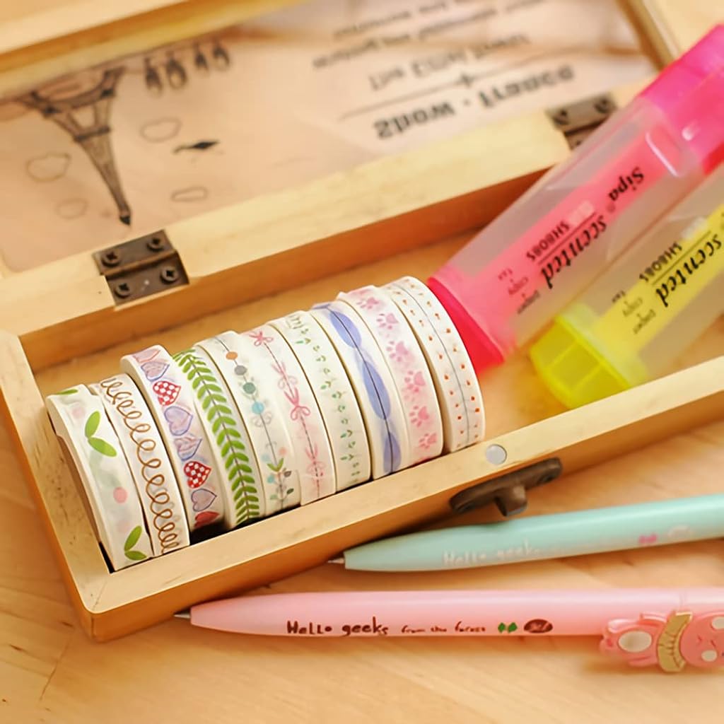 HASTHIP® 10 Pieces Flower Washi Masking Adhesive Decorative Sticker for Scrapbooking Pattern Various 30 PCS