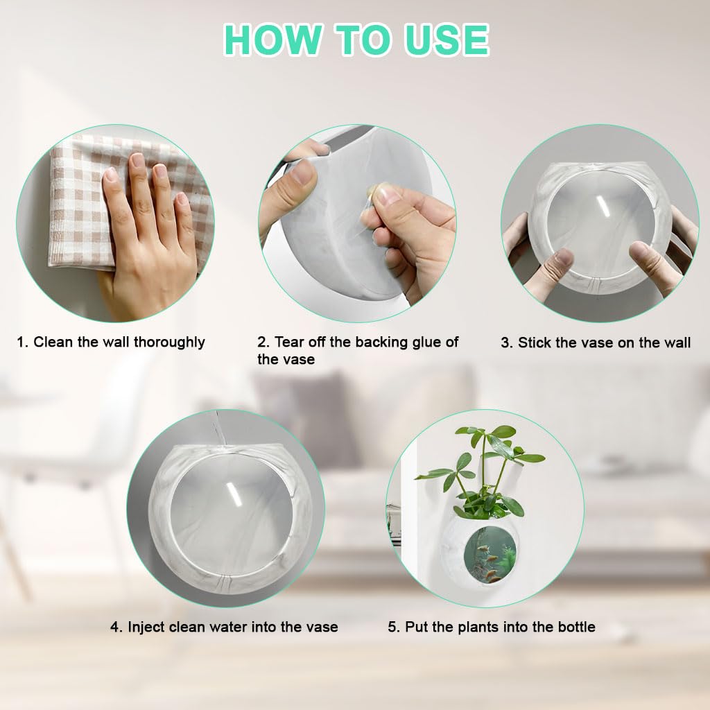 HASTHIP Wall Hydroponic Planter for Home Decor with No Drill Mount and 4.72 in Silicone Pot | Soil Free Indoor Plant Growing Jar