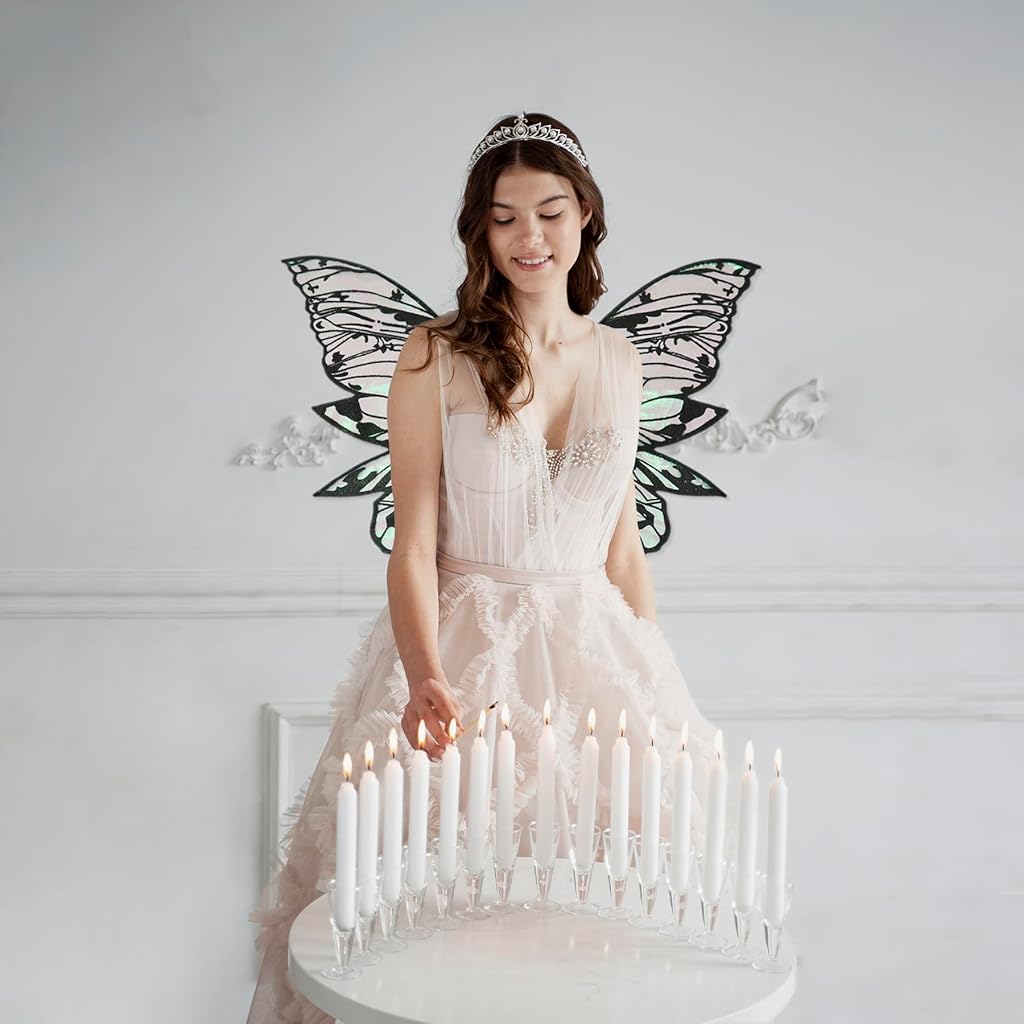 HASTHIP® Alas de hada doradas grandes, disfraz mariposa con alas transparentes brillantes para Halloween