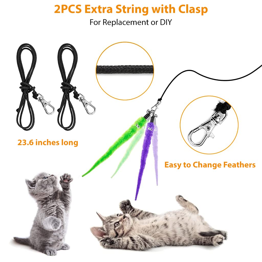 HASTHIP® Cat Teaser Toy, Feather Toy for cat 11 Pcs Cat Toy Set with 2 Retractable Teaser Wand & 5 Feather Teaser Toy & 4 Worm Teaser, Interactive Cat Toys for Kitten to Play Chase Activity Exercise