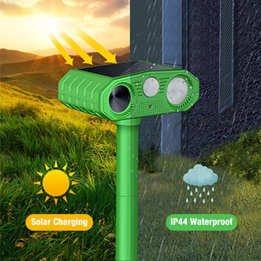 Outdoor Ultrasonic Pest Repeller - Solar Lizard Repellent & Snakes Repellent - Dog Repellent Device with Infrared Sensor & Flashing Lights for Garden & Patio - Pigeon Repellent for Balcony