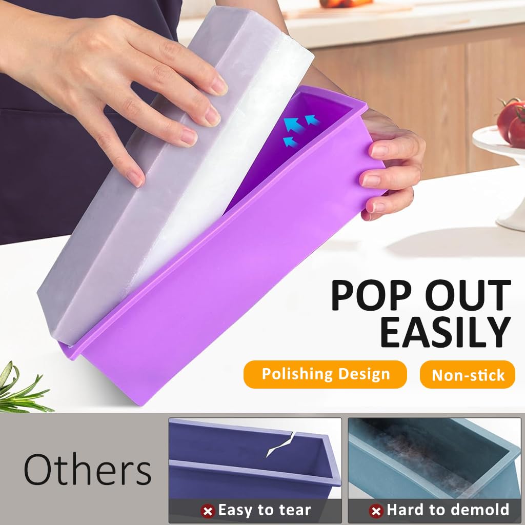 HASTHIP Silicone Soap Mold for DIY Soap Making 1200g Capacity with Wooden Box and Dual Cutters