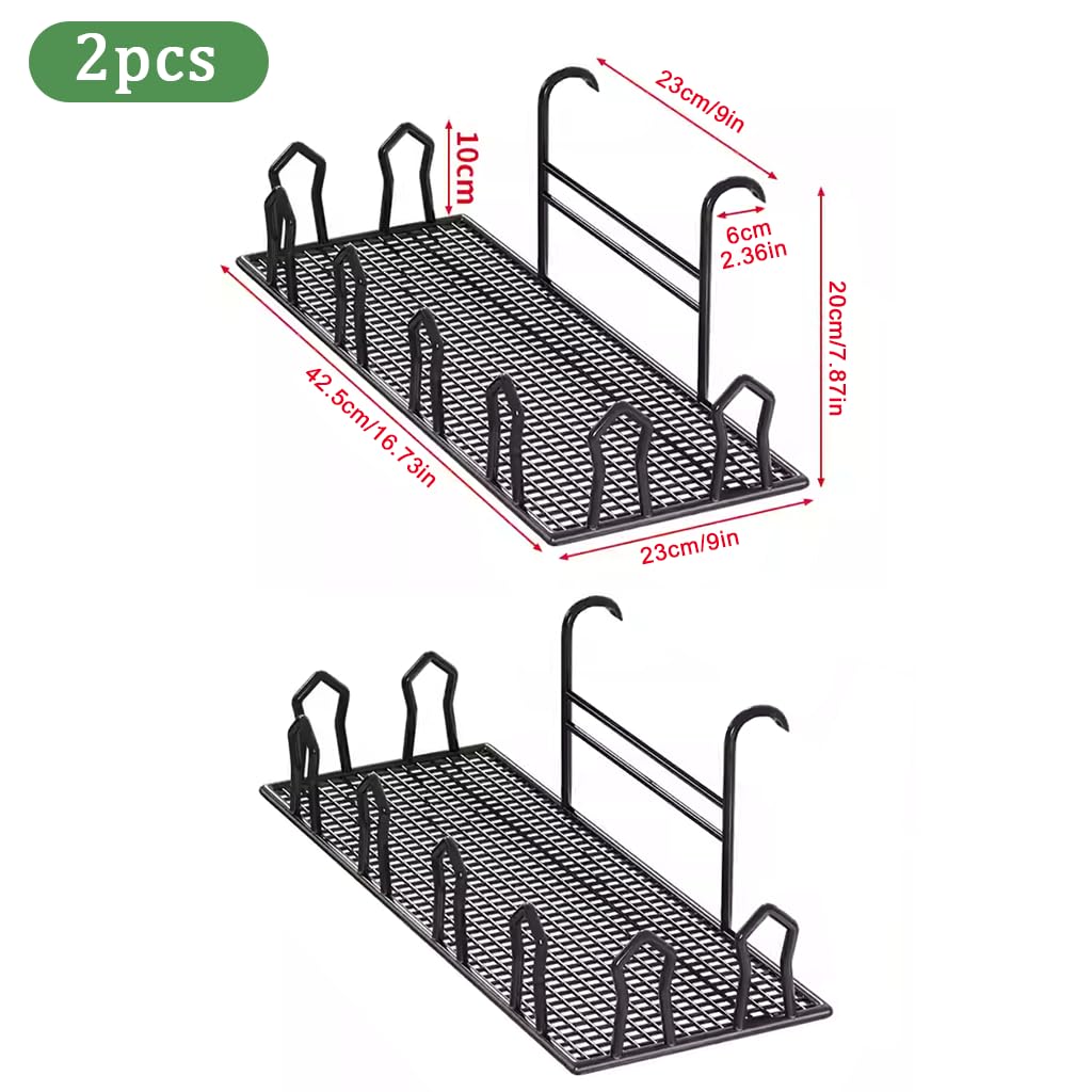 HASTHIP Hanging Flower Pot Shelf for Handrail with Double Layer Wire Mesh Rack 42.5x23x20cm | Balcony and Garden Fence Planter Organizer