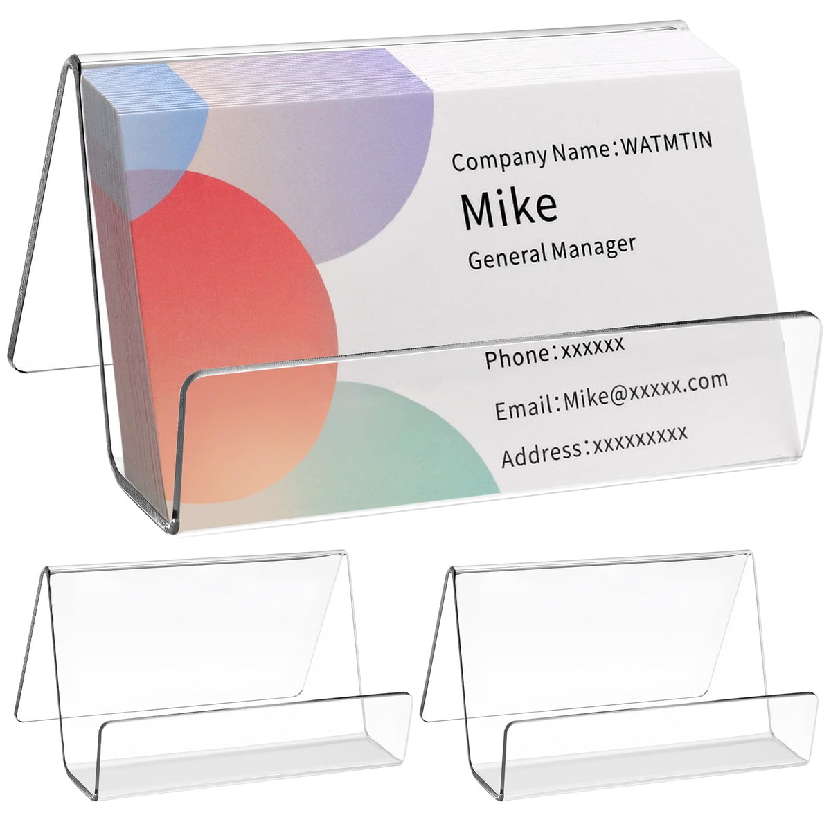 HASTHIP® 3 Pack Clear Acrylic Business Card Holder for Desk, Transparent Desktop Name Card Stand Organizer, Display Holder for Office, Home, Exhibition Accessories, Capacity 50 Cards
