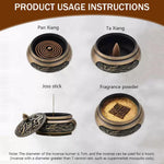 HASTHIP Incense Burner 2.7 in Bronze Alloy with Hollow Lid for Home and Office Décor | Engraved Phoenix Design