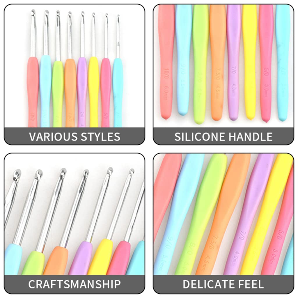 8pcs Crochet Hooks Set Aluminium Soft Grip Rubber Handle Needles with 10 Knitting Crochet Locking Stitch Markers Craft Yarn Sewing Tools (2.5mm/3mm/3.5mm/4mm/4.5mm/5mm /5.5mm/6mm)