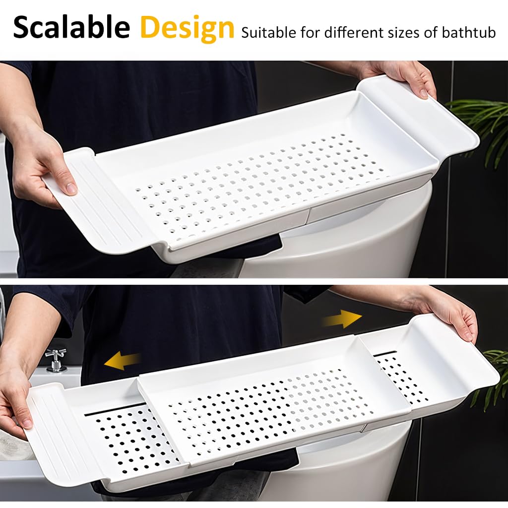 HASTHIP Expandable Bathtub Tray for Relaxing Baths featuring Adjustable 21–30 in Design | Plastic Organizer for Soap and Accessories