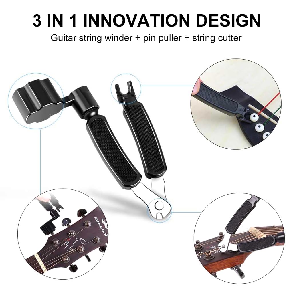 HASTHIP Guitar Tuning Peg Removal Tool for String Changes with 3 in 1 Winder and Cutter | Metal and ABS Construction