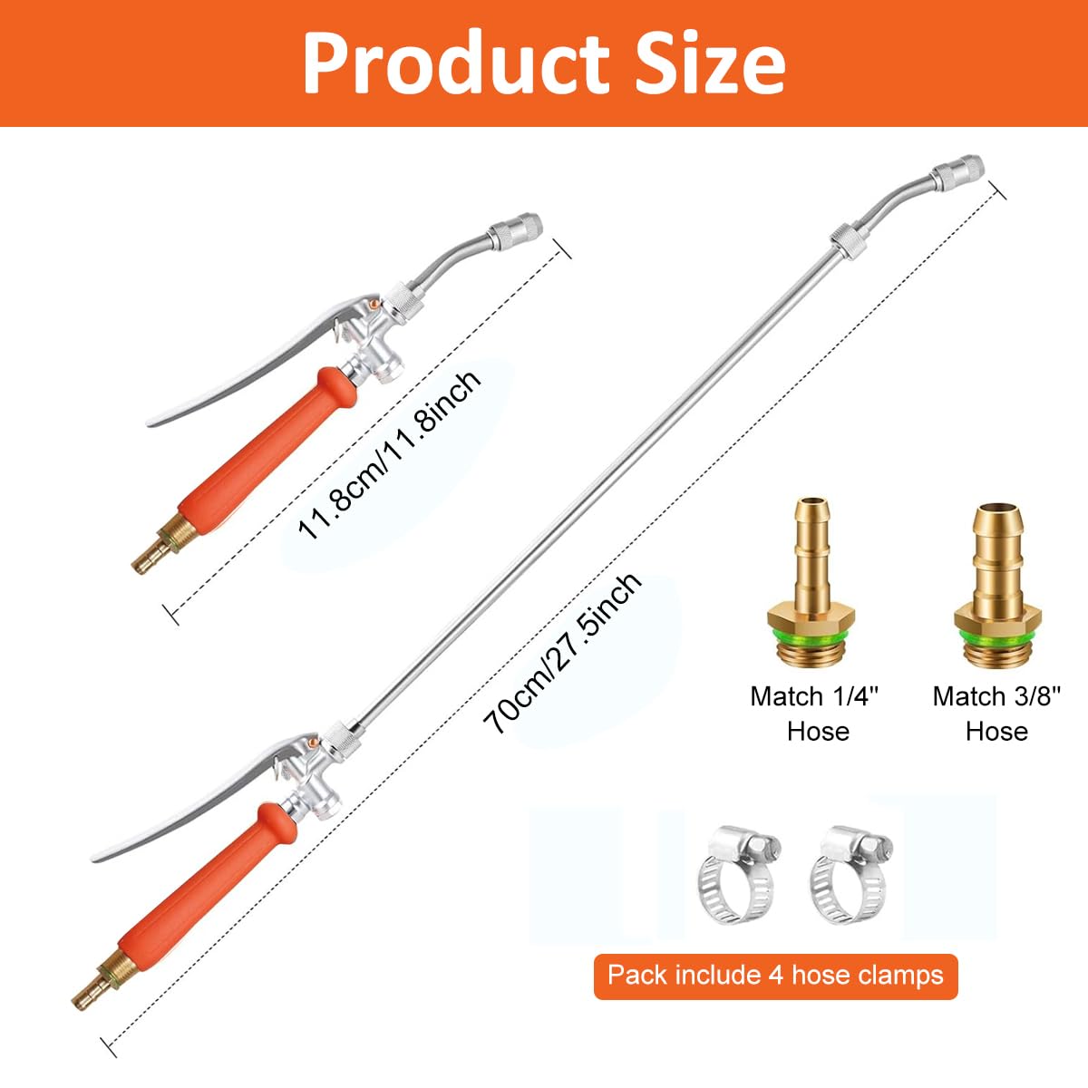 HASTHIP Universal Metal Sprayer Wand 70 cm for Garden Use with Lockable Handle & Brass Barbs