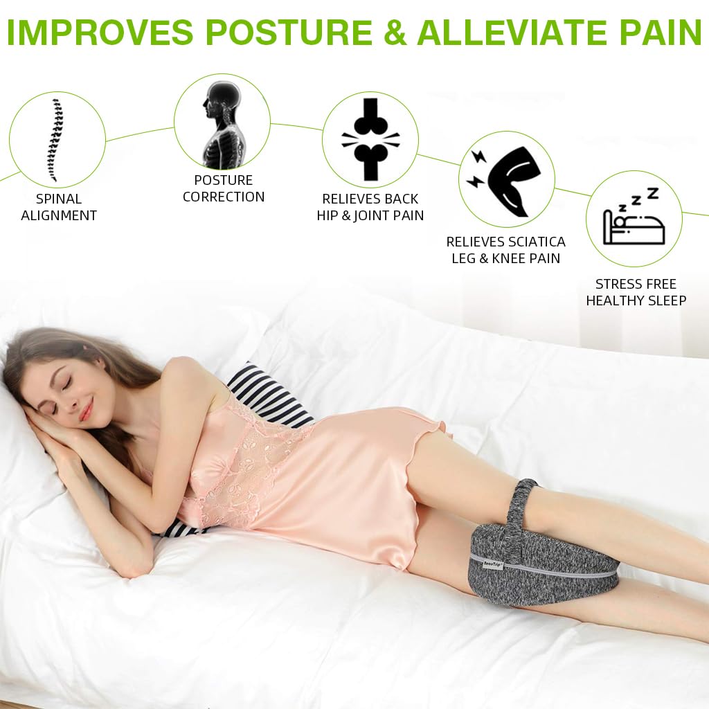 HASTHIP Knee Pillow for Side Sleepers with Ergonomic Contoured Design | 3PCS Gray Set