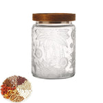 HASTHIP Mason Jar for Kitchen Storage with Airtight Wooden Lid and 24oz Glass Design | Vintage Embossed Food Container