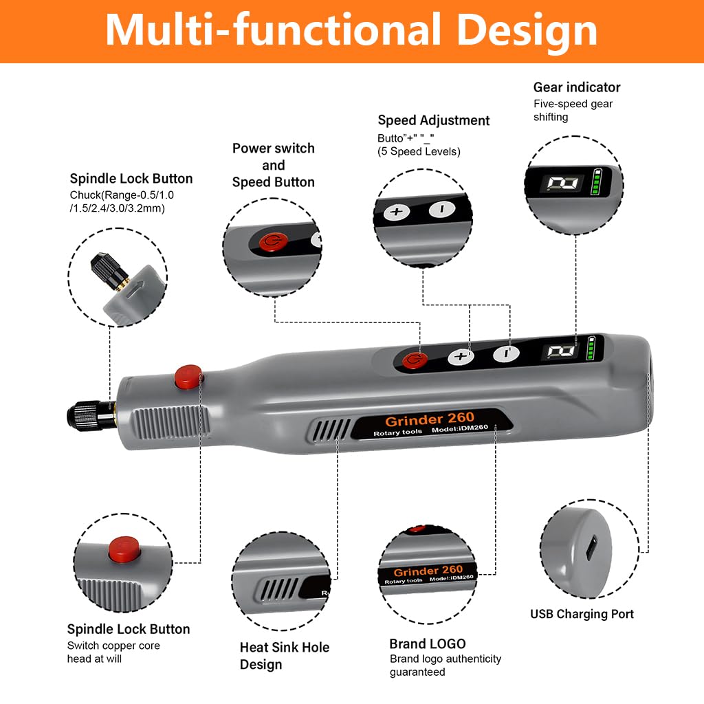 HASTHIP Mini Cordless Rotary Tool Kit for Sanding and Engraving with 39 Accessories | 2000mAh Battery and LED Light