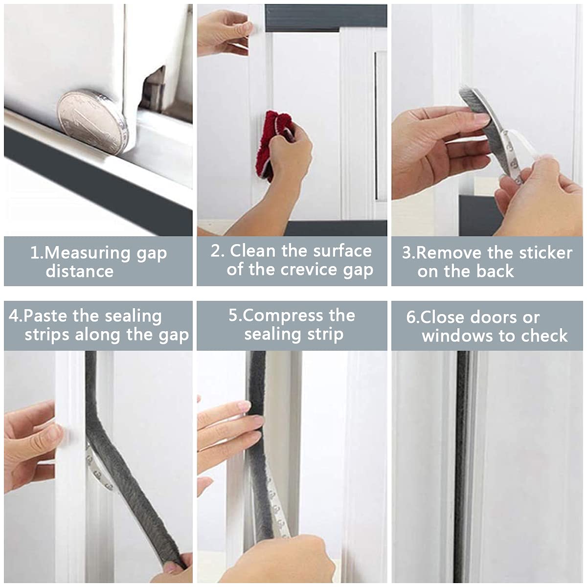 10 Meters Soundproof Window Sealing Strips, Windproof Dustproof Door Window Frame Seal Self Adhesive Brush Strip, Sliding Window Seal, Window Door Seal, Sliding Door Seal Strip (Grey)