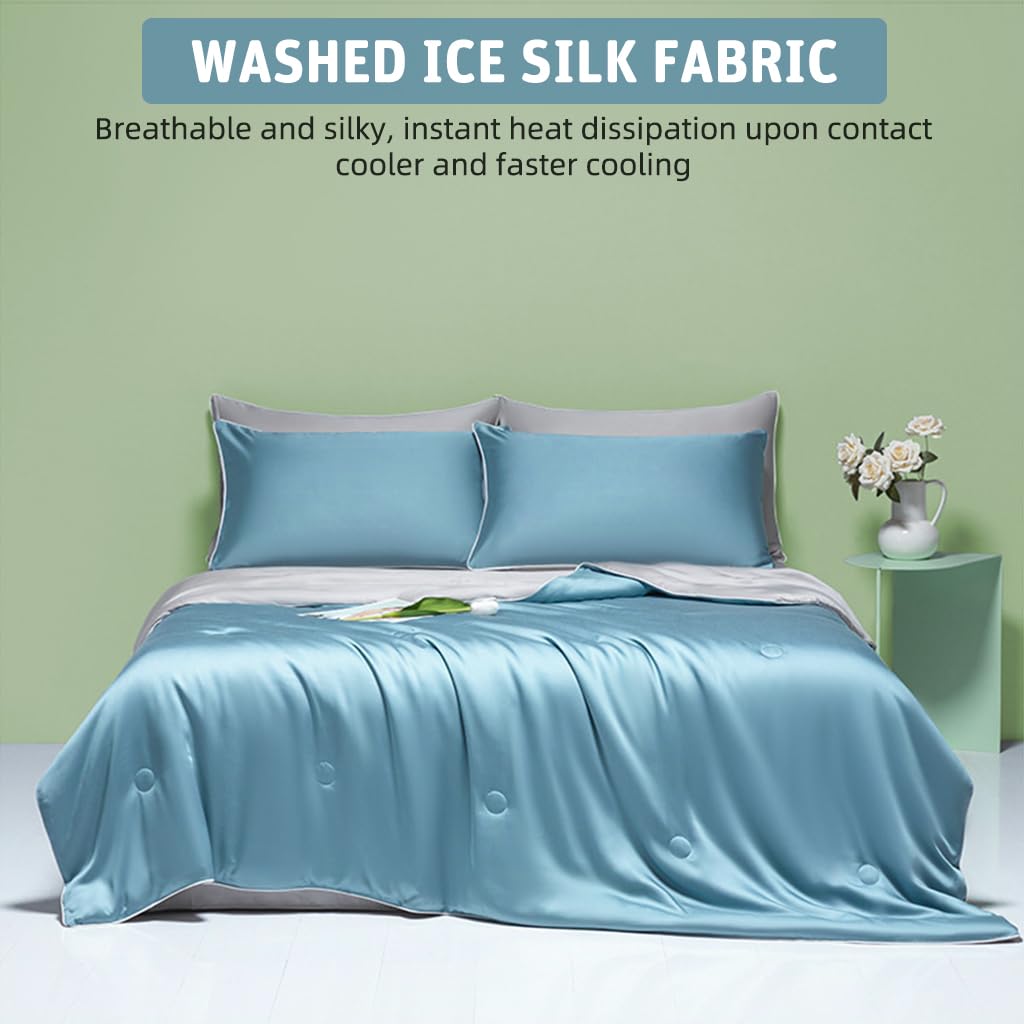 HASTHIP Cooling Duvet Quilt for Double Bed with 200x230cm Reversible Design | Ice-Silk Microfiber Grey and Blue