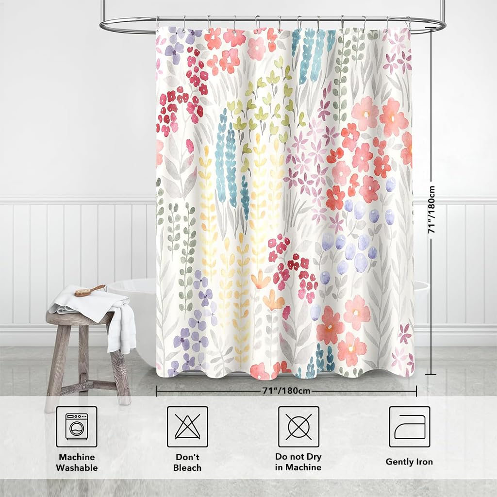 HASTHIP Shower Curtain for Bathroom 72x72 with 12 Hooks and Metal Eyelets | Colorful Floral Polyester Decor
