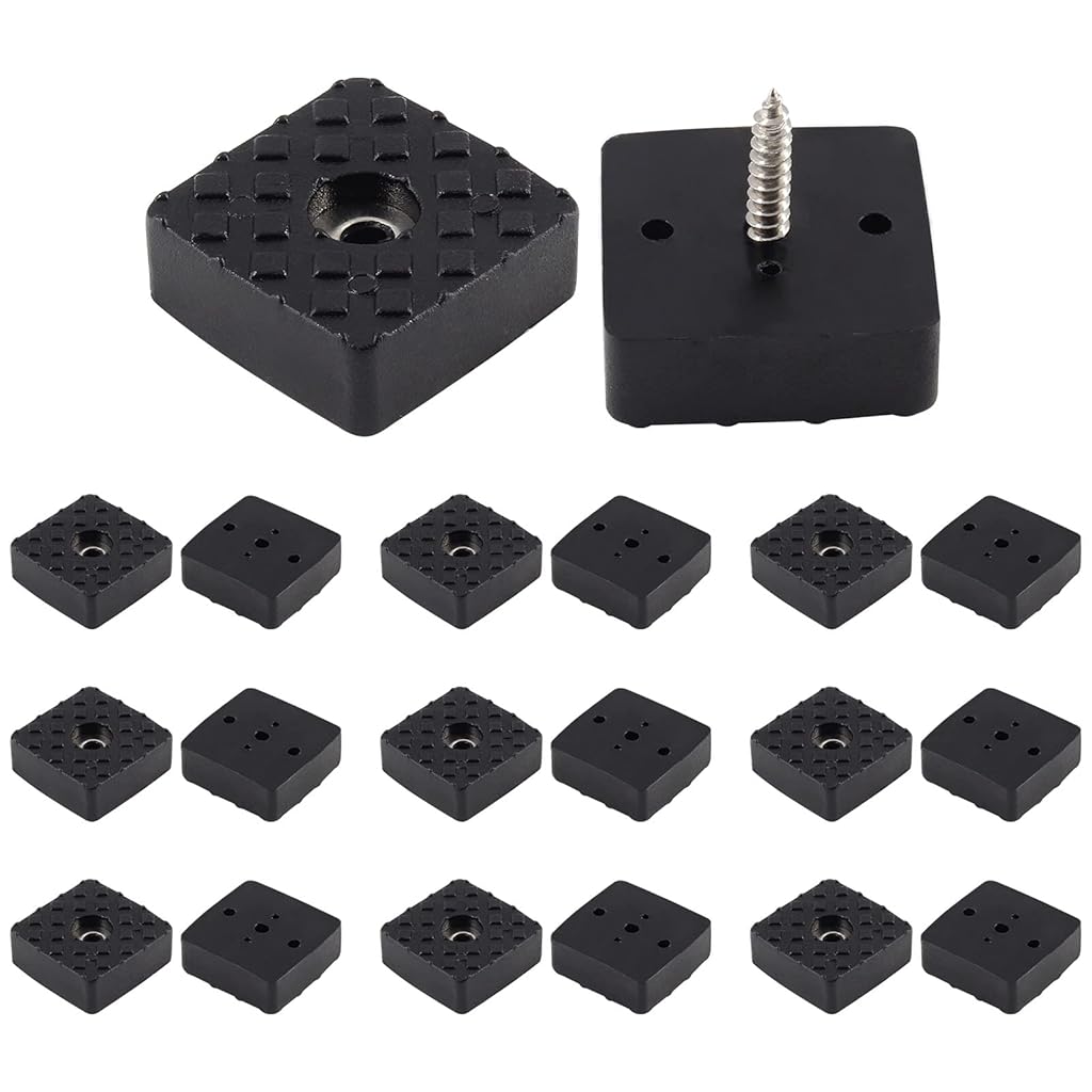 HASTHIP® 20Pcs 1.18Inch/30mm Rubber Furniture Pads with Screws, Black Square Non Slip Furniture Feet Heavy Duty Couch Feet Covers for Chair, Table, Desk, Sofa-Black