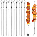 10pcs Skewers for Grilling BBQ, 35cm Stainless Steel Kebab Skewers, Reusable BBQ Sticks for Vegetables, Meat, Chicken