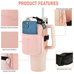 Water Bottle Pouch for Stanley, Gym Accessories with Adjustable Strap for Women, Sports Water Bottle Tumbler Pocket for Phone, Card, Keys, Cash, Pink