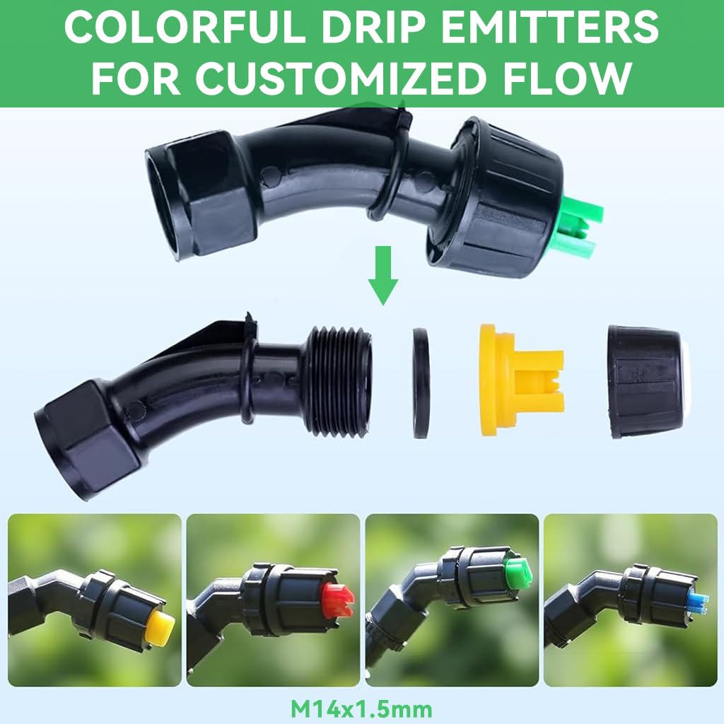 HASTHIP Drip Irrigation Accessories Set for Garden Watering with Elbow Connectors & Adjustable Emitters
