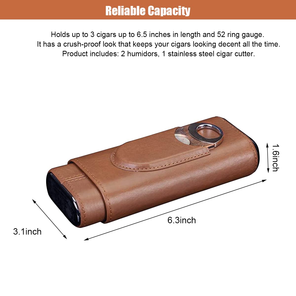 HASTHIP® Fortune Nexus Cigar Case for Travel,Cedar Wood Lined Leather Humidor with Stainless Steel Cigar Cutter,Portable Humidor Tube Holds 3 Cigars Storage Gift Set for Men 2 Pack Cigars Not