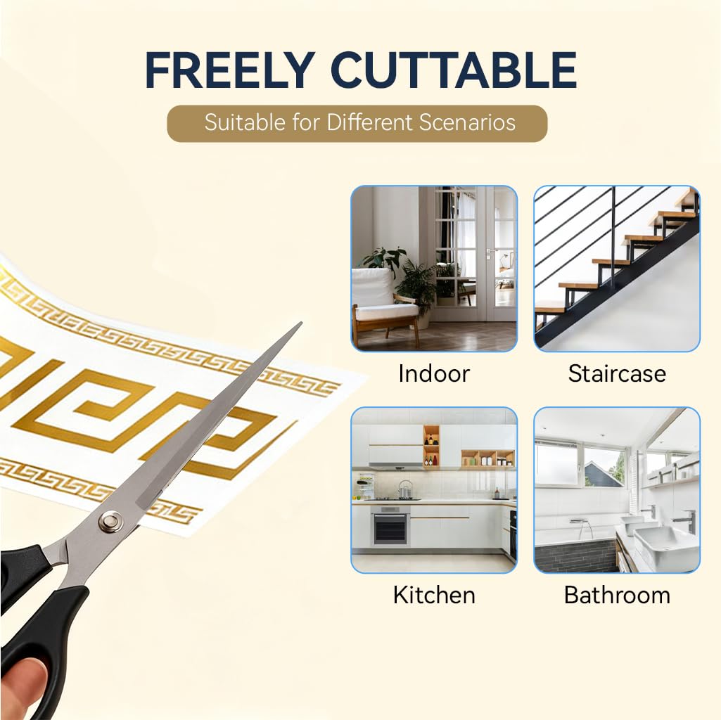 HASTHIP Skirting Line Stickers 16.4ft for Wall Corners with Waterproof PVC & Greek Key Pattern Trim