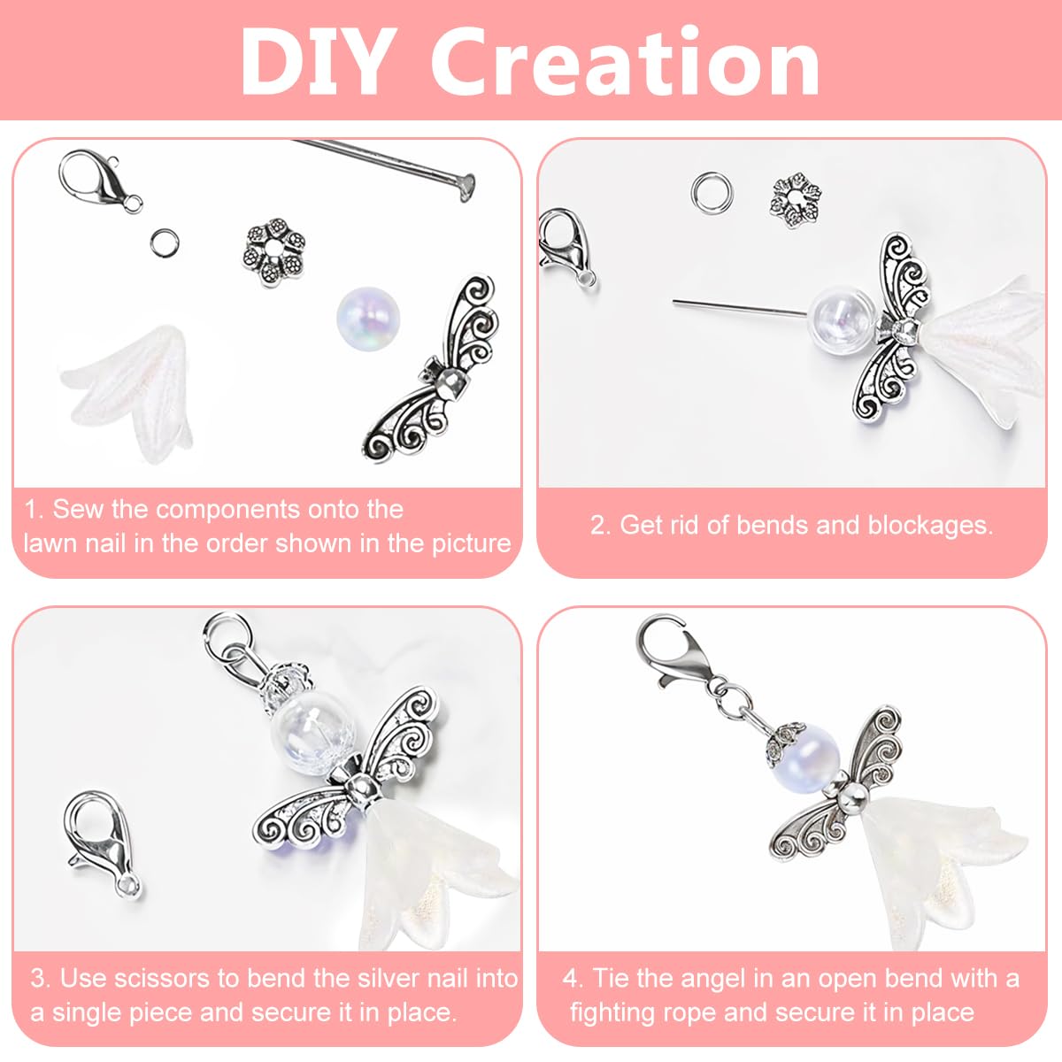 HASTHIP DIY Angel Wing Charms Kit for Jewelry Making with 50Pcs Pearl & Lily Components