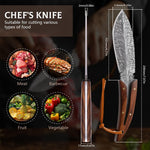 HASTHIP® Feather Kitchen Knife for Meat Cutting, Peeling, Slicing & Boning, High Carbon Steel Full Tang Blade Rosewood Handle with Leather Sheath, Professional Cooking & Outdoor Knife 7.8''-Multicolor