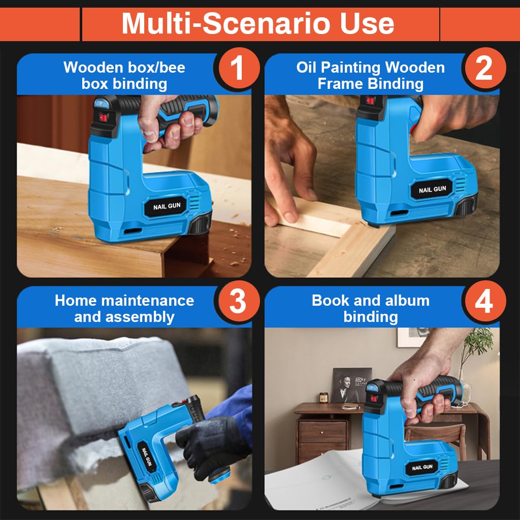 HASTHIP Electric Staple Nail Gun for Upholstery and Carpentry with 1500mAh USB Rechargeable Battery | Includes 400 Staples and Nails